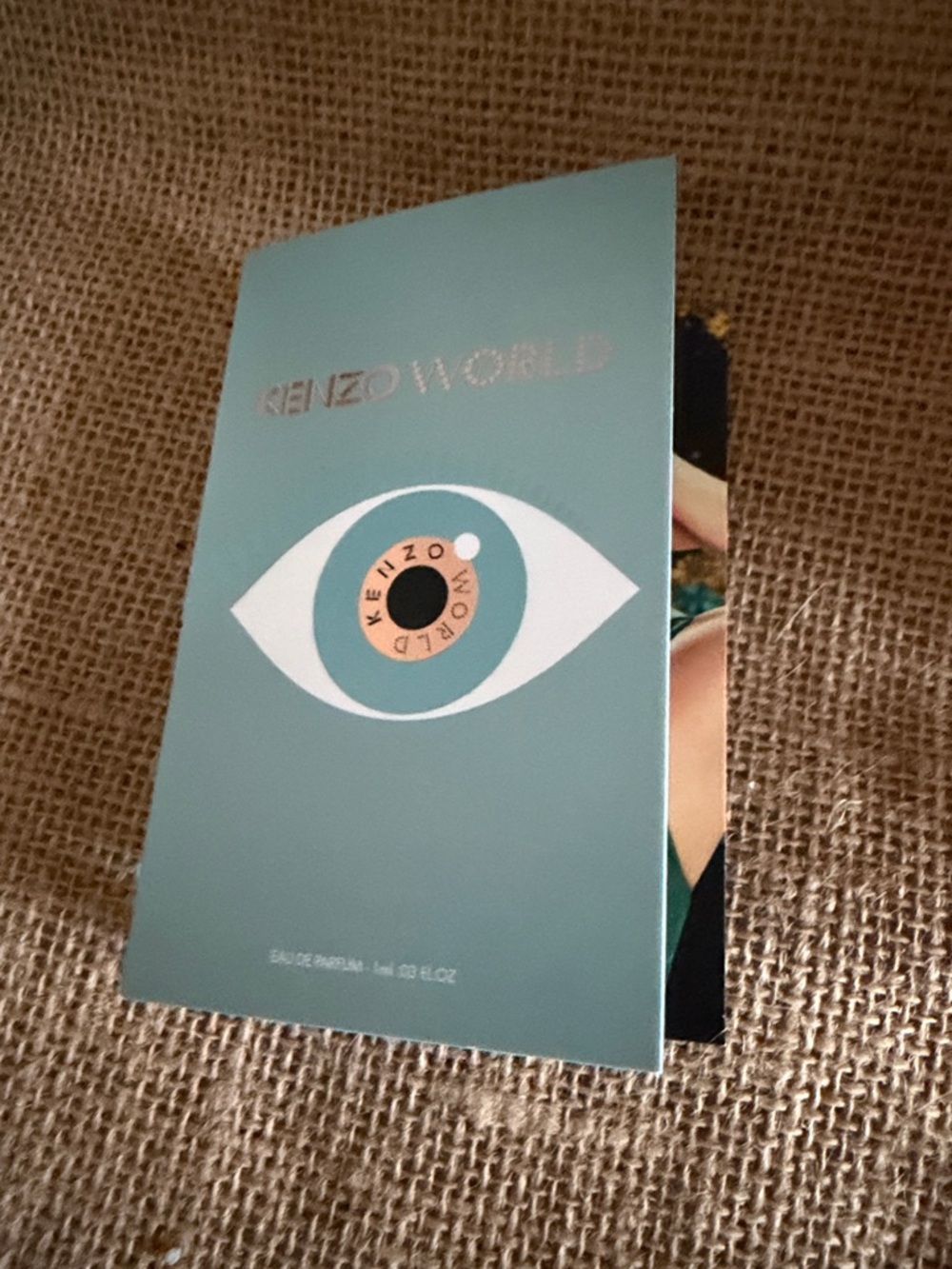 Kenzo world perfume sample - Teal, White & Gold Eye Motif